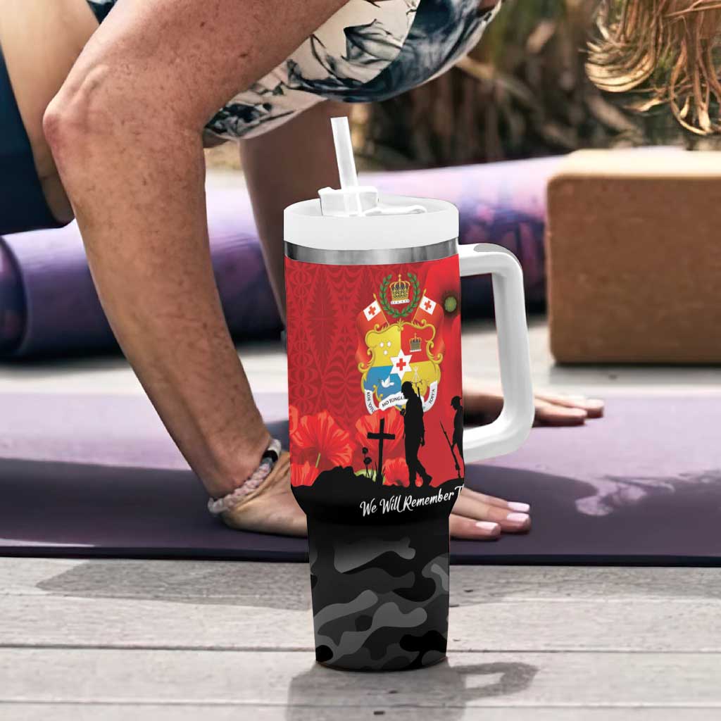 Tonga ANZAC Day Tumbler With Handle Ngatu Pattern We Will Remember Them
