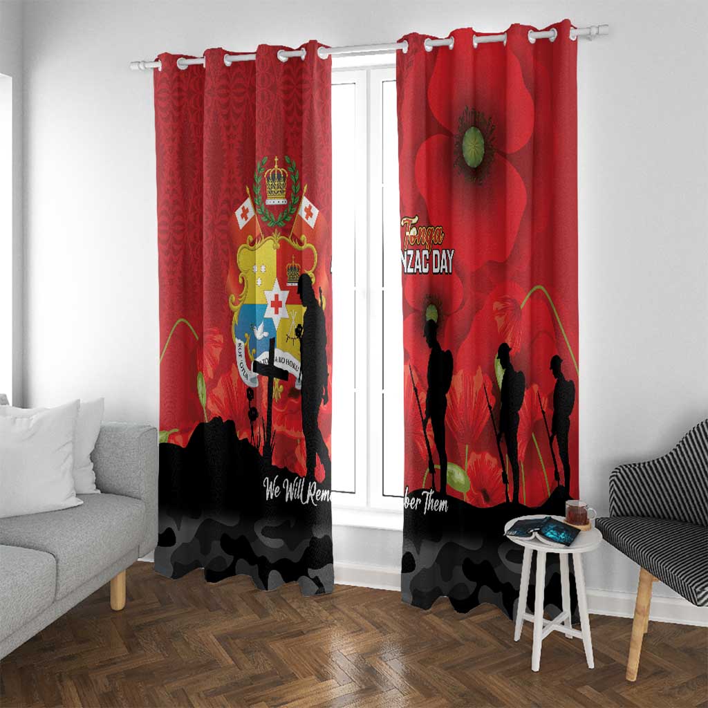 Tonga ANZAC Day Window Curtain Ngatu Pattern We Will Remember Them LT14 With Grommets Red - Polynesian Pride