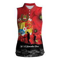 Tonga ANZAC Day Women Sleeveless Polo Shirt Ngatu Pattern We Will Remember Them