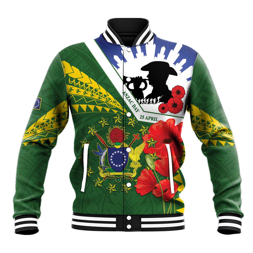 Cook Islands ANZAC Day Baseball Jacket Last Post Lest We Forget LT14 Unisex Green - Polynesian Pride