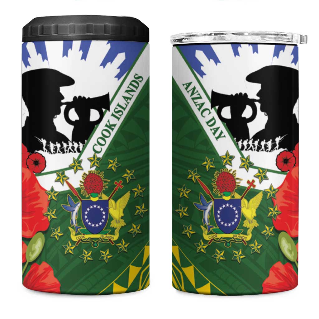Cook Islands ANZAC Day 4 in 1 Can Cooler Tumbler Last Post Lest We Forget LT14 One Size: 16 oz Green - Polynesian Pride