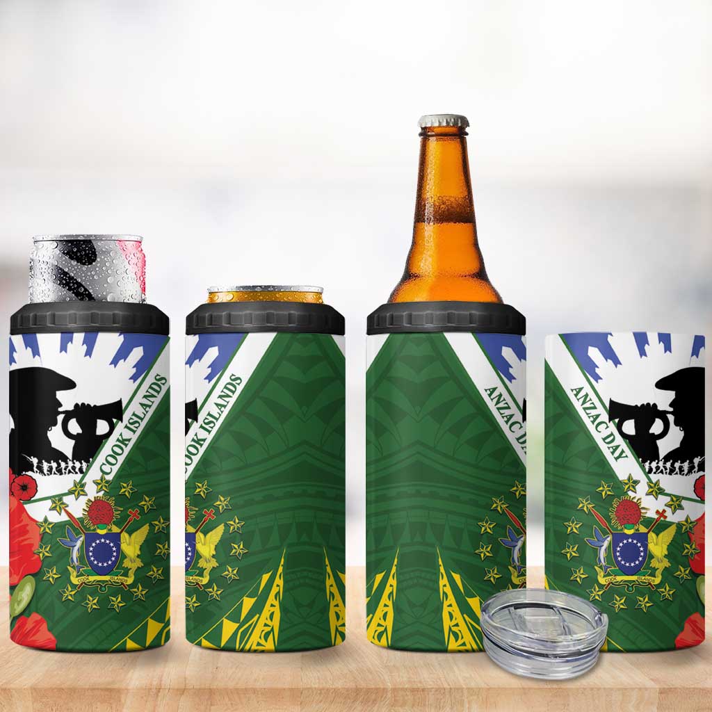 Cook Islands ANZAC Day 4 in 1 Can Cooler Tumbler Last Post Lest We Forget LT14 - Polynesian Pride