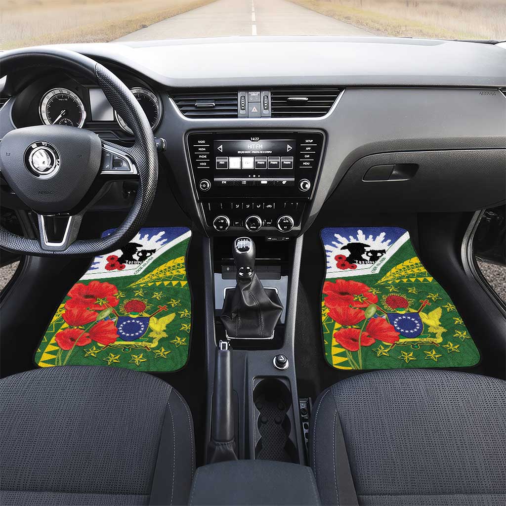 Cook Islands ANZAC Day Car Mats Last Post Lest We Forget LT14 Set 2pcs - Front Green - Polynesian Pride