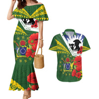 Cook Islands ANZAC Day Couples Matching Mermaid Dress and Hawaiian Shirt Last Post Lest We Forget LT14 Green - Polynesian Pride