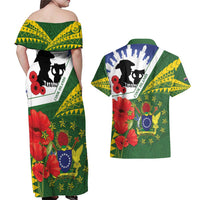 Cook Islands ANZAC Day Couples Matching Off Shoulder Maxi Dress and Hawaiian Shirt Last Post Lest We Forget LT14 - Polynesian Pride