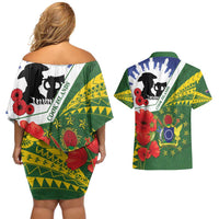 Cook Islands ANZAC Day Couples Matching Off Shoulder Short Dress and Hawaiian Shirt Last Post Lest We Forget LT14 - Polynesian Pride