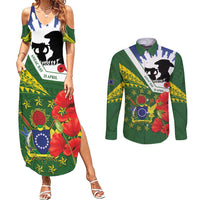 Cook Islands ANZAC Day Couples Matching Summer Maxi Dress and Long Sleeve Button Shirt Last Post Lest We Forget LT14 Green - Polynesian Pride