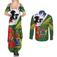 Cook Islands ANZAC Day Couples Matching Summer Maxi Dress and Long Sleeve Button Shirt Last Post Lest We Forget LT14 - Polynesian Pride