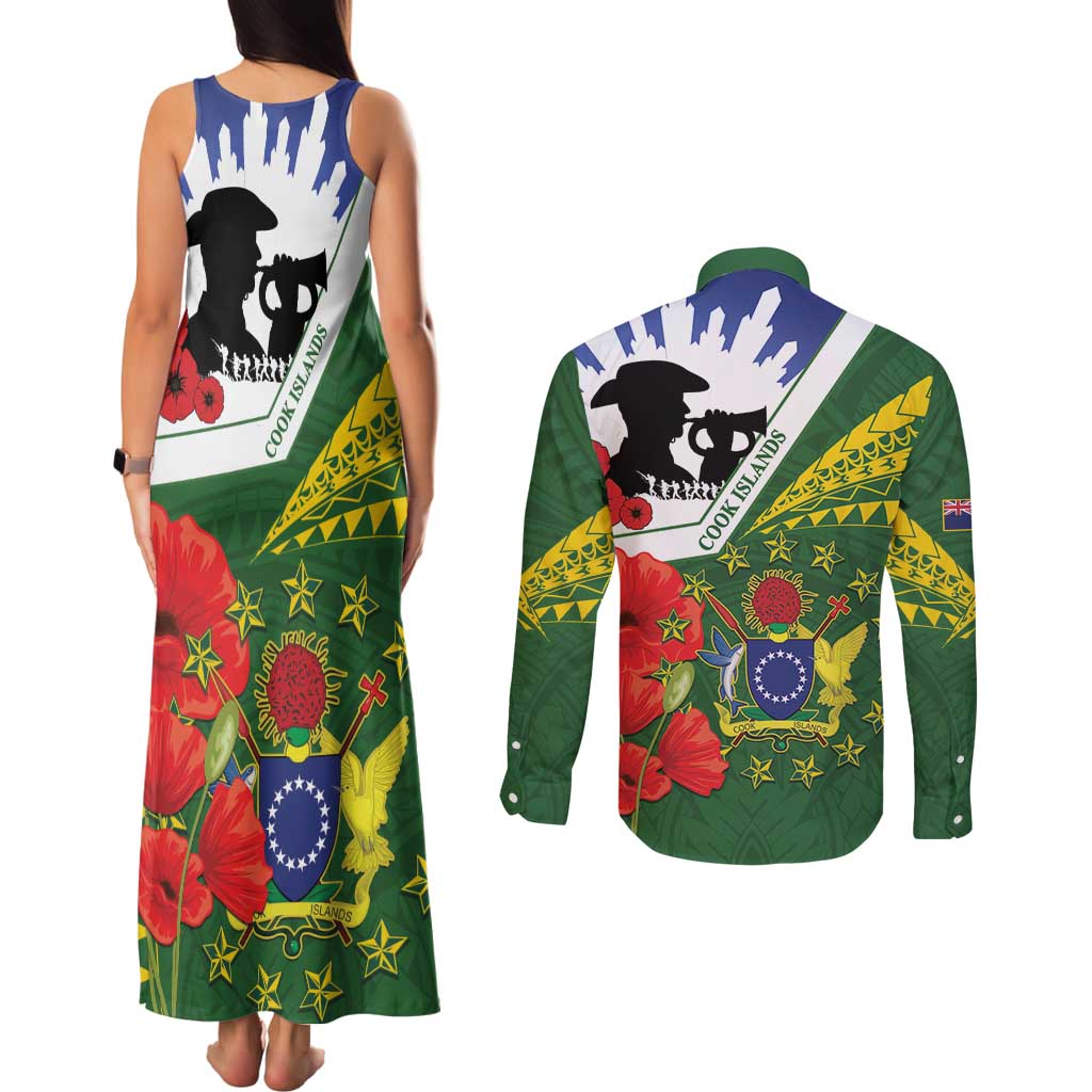 Cook Islands ANZAC Day Couples Matching Tank Maxi Dress and Long Sleeve Button Shirt Last Post Lest We Forget LT14 - Polynesian Pride