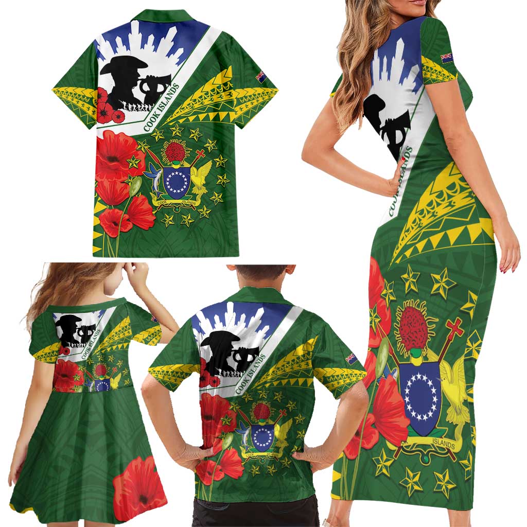 Cook Islands ANZAC Day Family Matching Short Sleeve Bodycon Dress and Hawaiian Shirt Last Post Lest We Forget