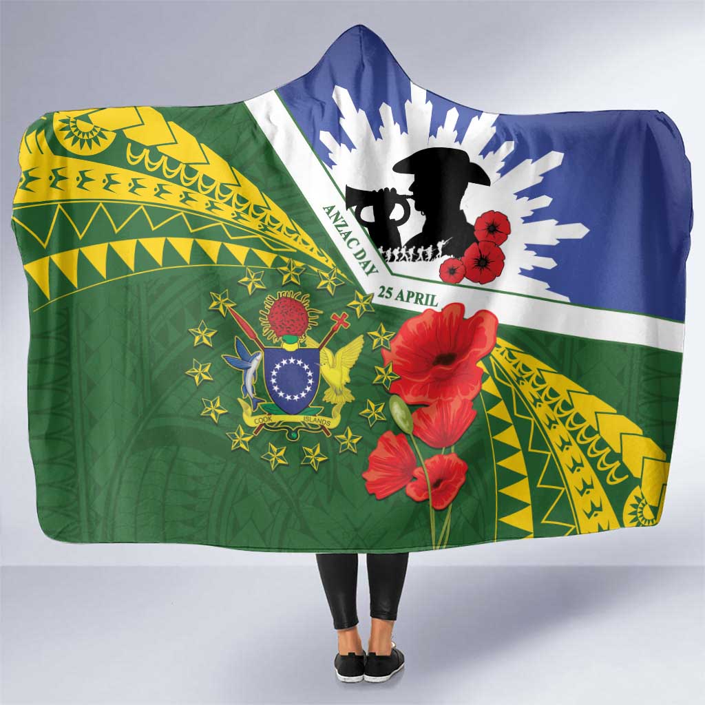 Cook Islands ANZAC Day Hooded Blanket Last Post Lest We Forget LT14 One Size Green - Polynesian Pride