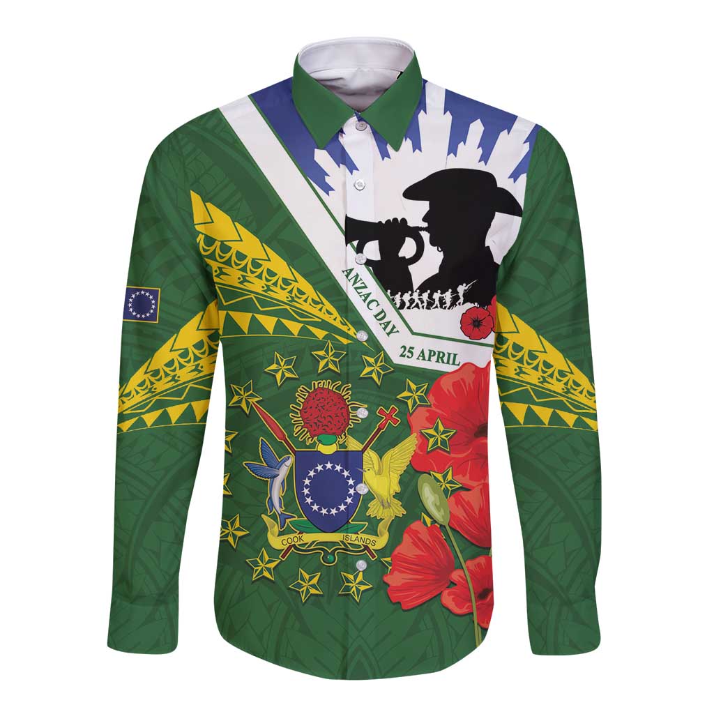Cook Islands ANZAC Day Long Sleeve Button Shirt Last Post Lest We Forget LT14 Unisex Green - Polynesian Pride