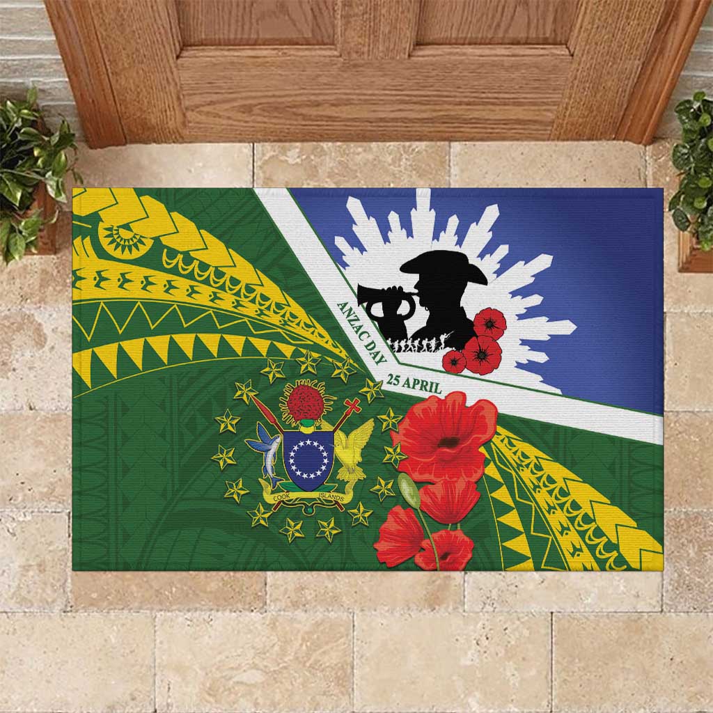 Cook Islands ANZAC Day Rubber Doormat Last Post Lest We Forget LT14 Green - Polynesian Pride