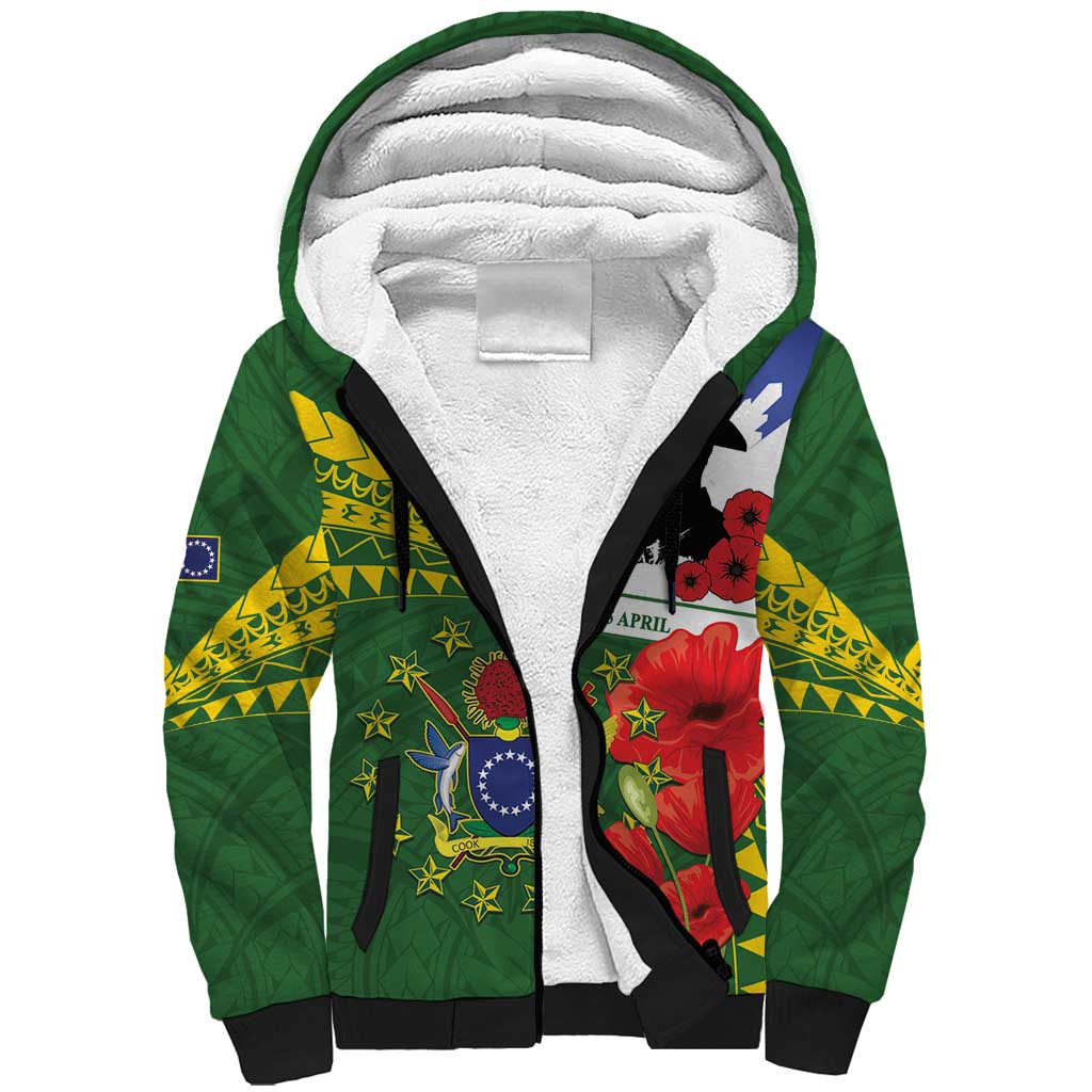 Cook Islands ANZAC Day Sherpa Hoodie Last Post Lest We Forget LT14 Unisex Green - Polynesian Pride
