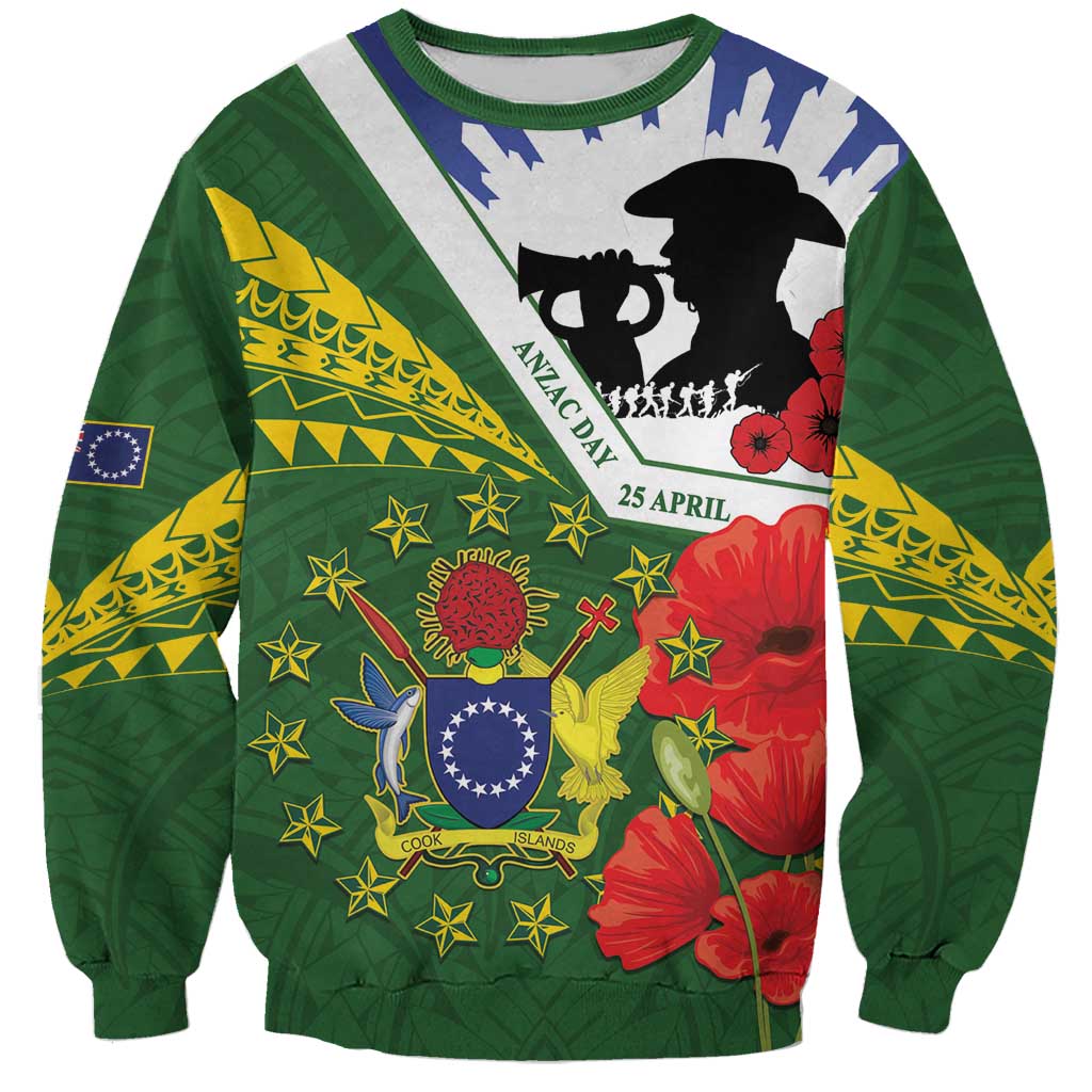 Cook Islands ANZAC Day Sweatshirt Last Post Lest We Forget LT14 Unisex Green - Polynesian Pride