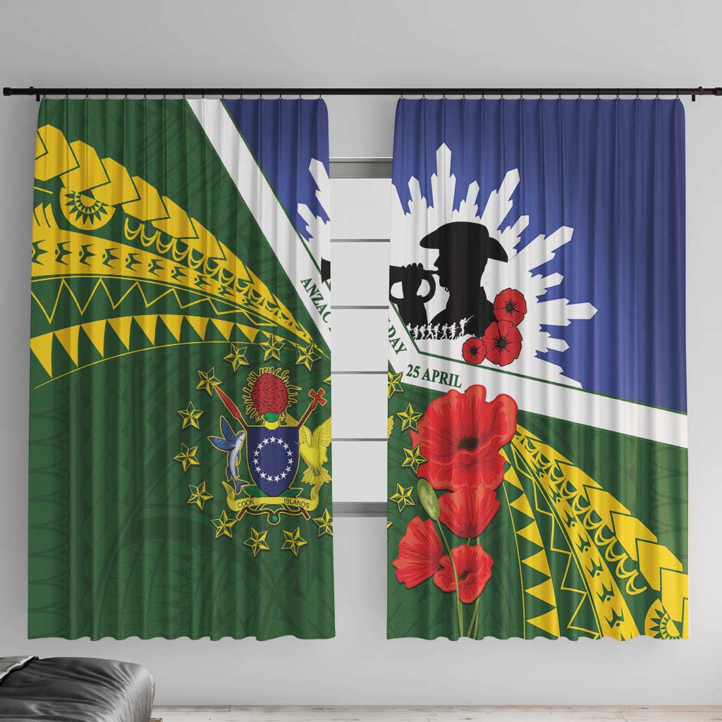 Cook Islands ANZAC Day Window Curtain Last Post Lest We Forget LT14 With Hooks Green - Polynesian Pride