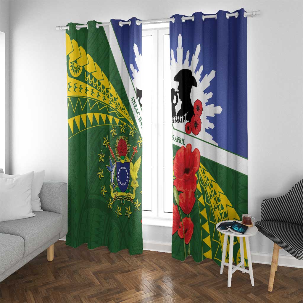 Cook Islands ANZAC Day Window Curtain Last Post Lest We Forget LT14 With Grommets Green - Polynesian Pride