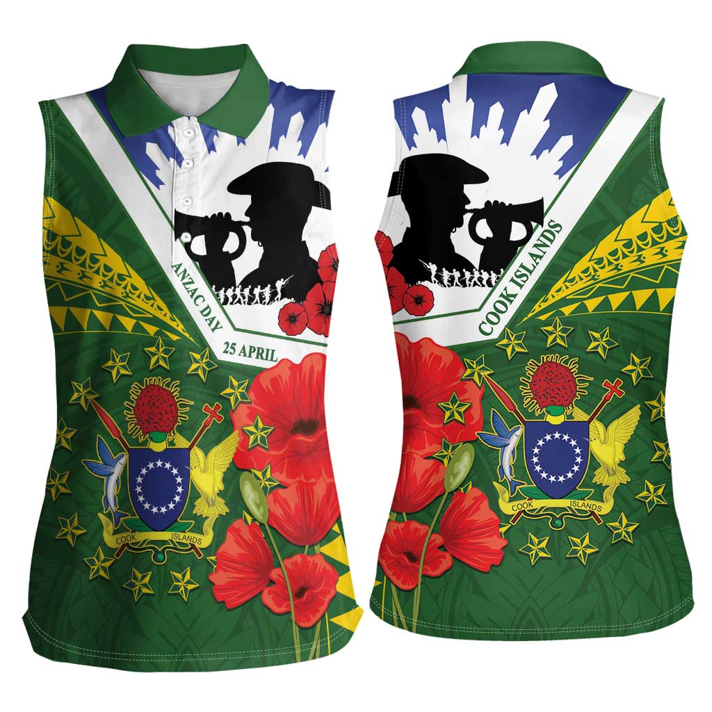 Cook Islands ANZAC Day Women Sleeveless Polo Shirt Last Post Lest We Forget