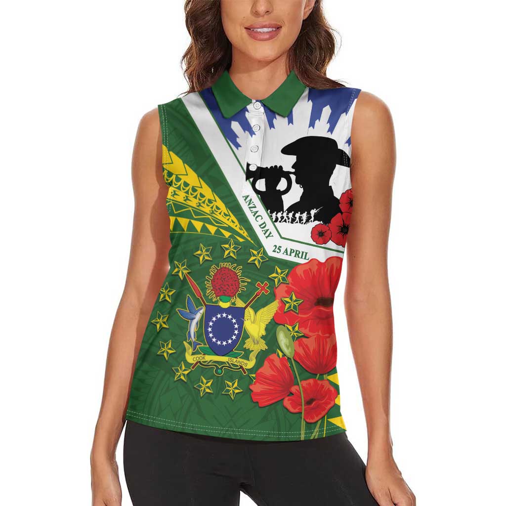 Cook Islands ANZAC Day Women Sleeveless Polo Shirt Last Post Lest We Forget
