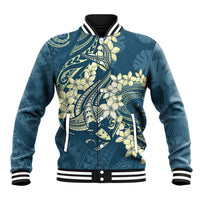 Cyan Polynesia Hammerhead Shark Tattoo With Plumeria Lei Baseball Jacket LT14 Unisex Cyan - Polynesian Pride