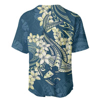Cyan Polynesia Hammerhead Shark Tattoo With Plumeria Lei Baseball Jersey