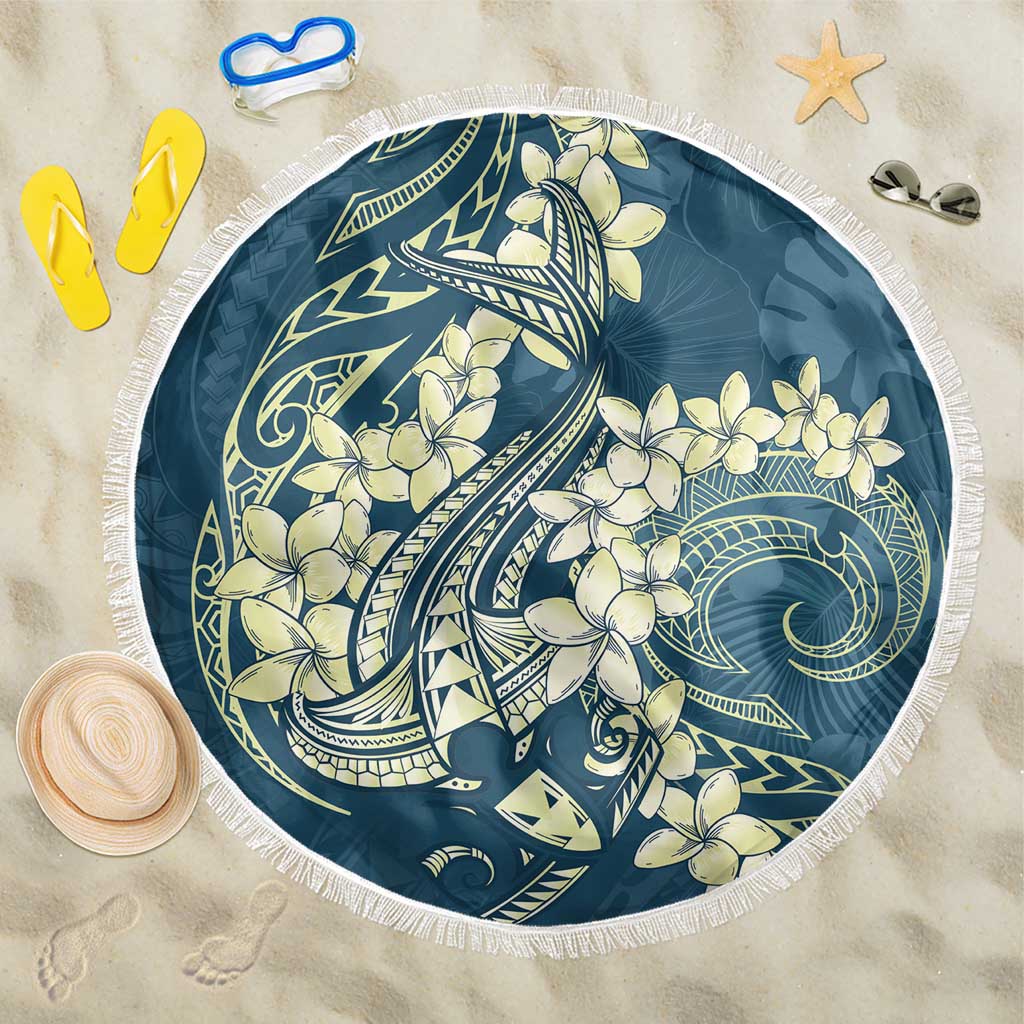 Cyan Polynesia Hammerhead Shark Tattoo With Plumeria Lei Beach Blanket LT14 One Size 150cm Cyan - Polynesian Pride