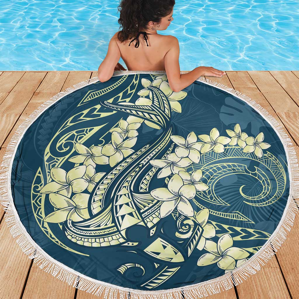 Cyan Polynesia Hammerhead Shark Tattoo With Plumeria Lei Beach Blanket LT14 - Polynesian Pride