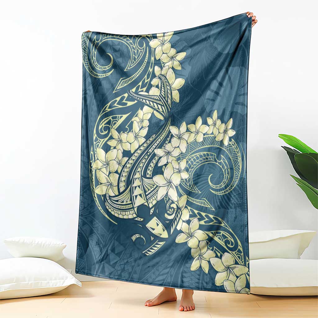 Cyan Polynesia Hammerhead Shark Tattoo With Plumeria Lei Blanket LT14 - Polynesian Pride