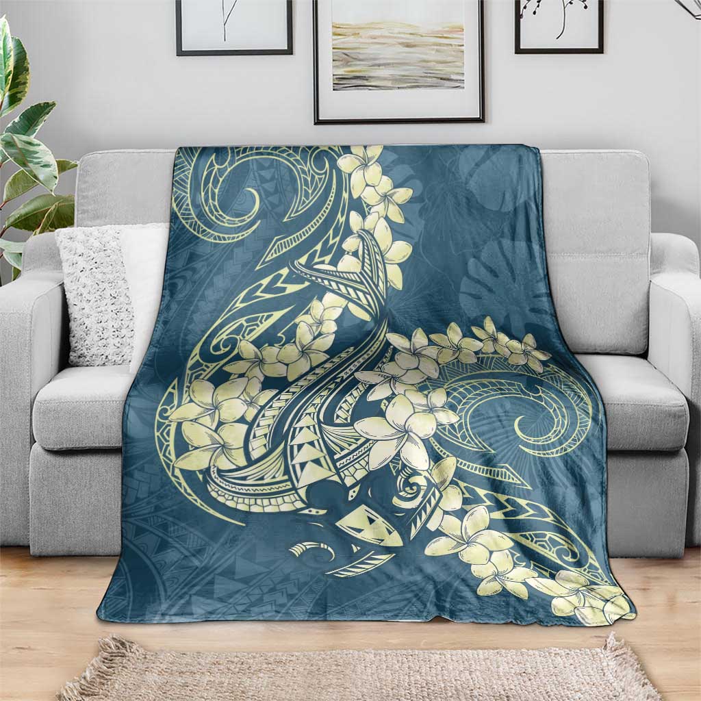 Cyan Polynesia Hammerhead Shark Tattoo With Plumeria Lei Blanket LT14 - Polynesian Pride