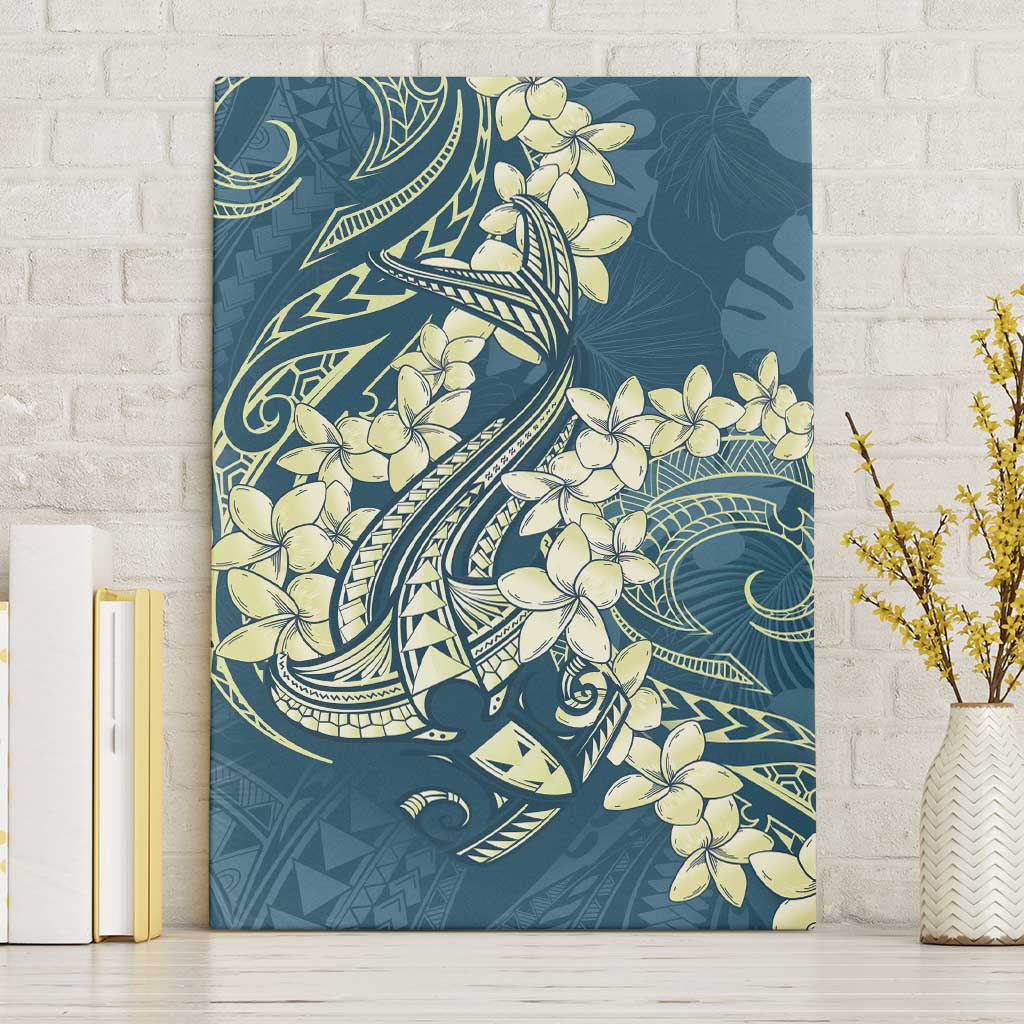 Cyan Polynesia Hammerhead Shark Tattoo With Plumeria Lei Canvas Wall Art LT14 Without Frame Cyan - Polynesian Pride