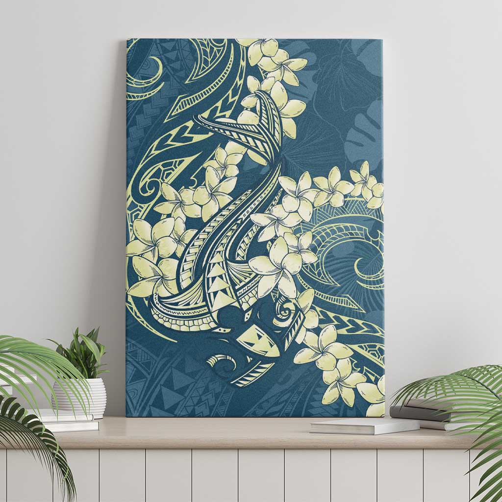 Cyan Polynesia Hammerhead Shark Tattoo With Plumeria Lei Canvas Wall Art LT14 - Polynesian Pride