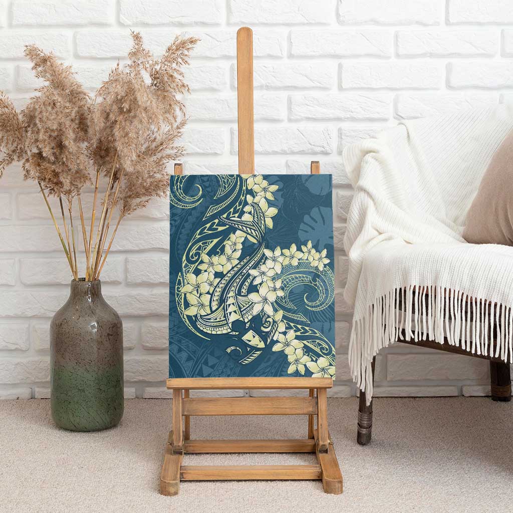 Cyan Polynesia Hammerhead Shark Tattoo With Plumeria Lei Canvas Wall Art LT14 - Polynesian Pride