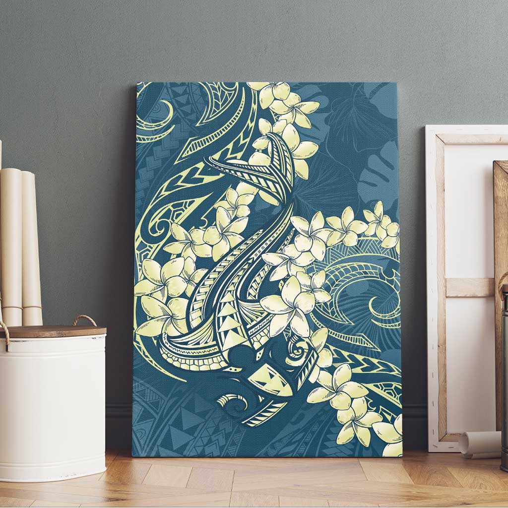 Cyan Polynesia Hammerhead Shark Tattoo With Plumeria Lei Canvas Wall Art LT14 - Polynesian Pride