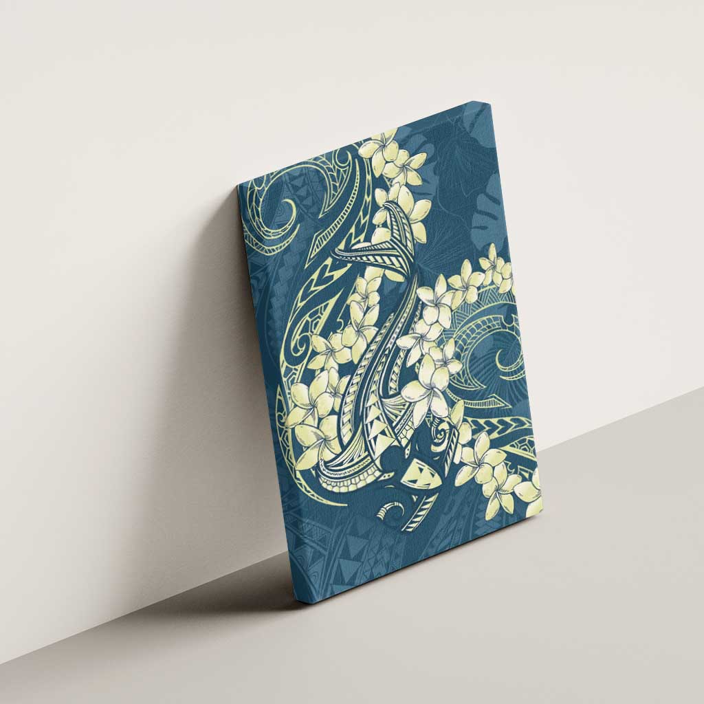 Cyan Polynesia Hammerhead Shark Tattoo With Plumeria Lei Canvas Wall Art LT14 - Polynesian Pride