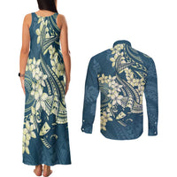Cyan Polynesia Hammerhead Shark Tattoo With Plumeria Lei Couples Matching Tank Maxi Dress and Long Sleeve Button Shirt LT14 - Polynesian Pride