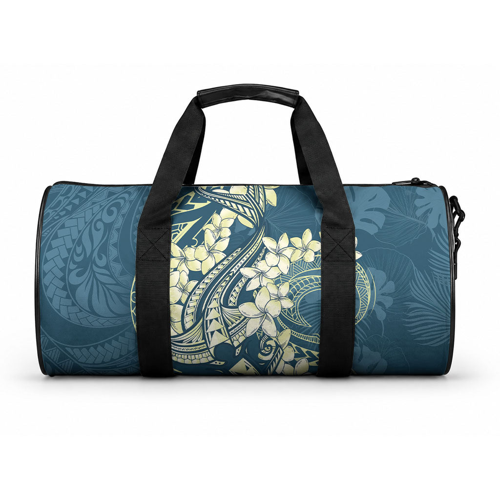 Cyan Polynesia Hammerhead Shark Tattoo With Plumeria Lei Duffle Bag LT14 One size Cyan - Polynesian Pride