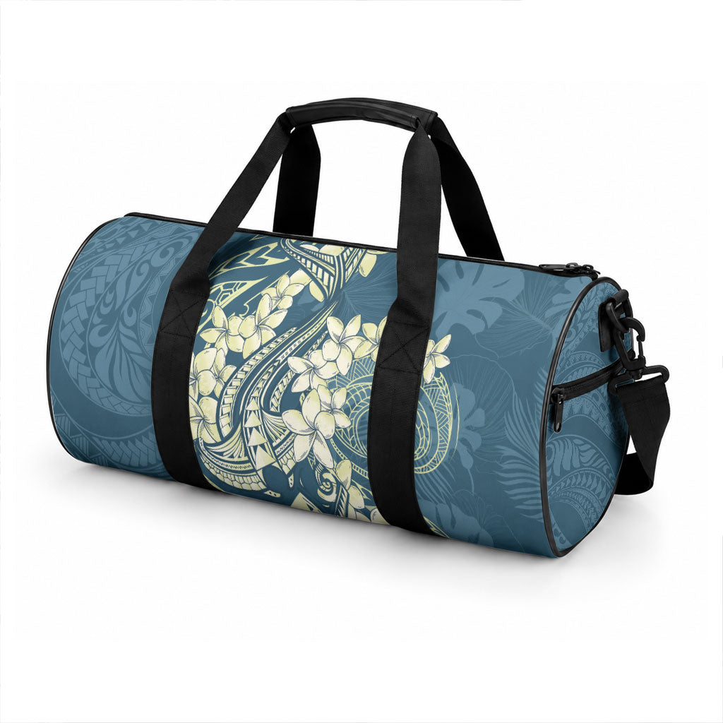 Cyan Polynesia Hammerhead Shark Tattoo With Plumeria Lei Duffle Bag LT14 - Polynesian Pride