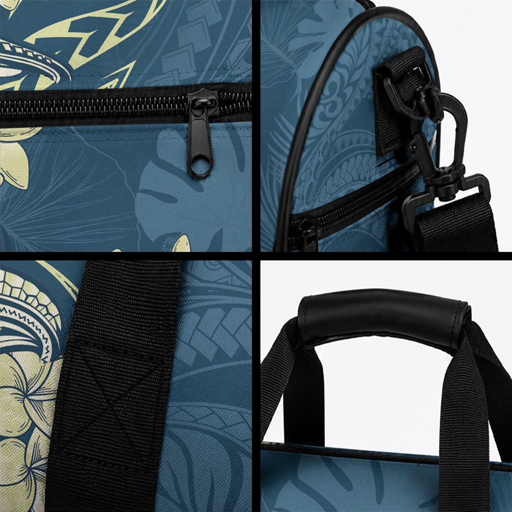 Cyan Polynesia Hammerhead Shark Tattoo With Plumeria Lei Duffle Bag LT14 - Polynesian Pride