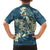 Cyan Polynesia Hammerhead Shark Tattoo With Plumeria Lei Family Matching Off The Shoulder Long Sleeve Dress and Hawaiian Shirt