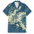 Cyan Polynesia Hammerhead Shark Tattoo With Plumeria Lei Family Matching Off The Shoulder Long Sleeve Dress and Hawaiian Shirt
