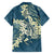 Cyan Polynesia Hammerhead Shark Tattoo With Plumeria Lei Family Matching Off The Shoulder Long Sleeve Dress and Hawaiian Shirt