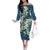 Cyan Polynesia Hammerhead Shark Tattoo With Plumeria Lei Family Matching Off The Shoulder Long Sleeve Dress and Hawaiian Shirt