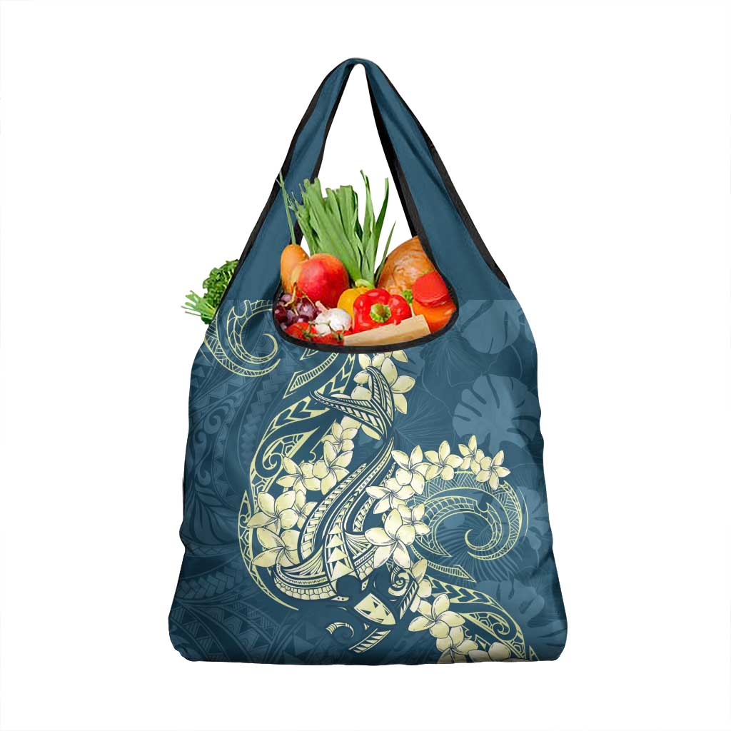 Cyan Polynesia Hammerhead Shark Tattoo With Plumeria Lei Grocery Bag LT14 1-pack One Size Cyan - Polynesian Pride
