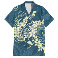 Cyan Polynesia Hammerhead Shark Tattoo With Plumeria Lei Hawaiian Shirt LT14 Cyan - Polynesian Pride