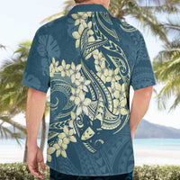 Cyan Polynesia Hammerhead Shark Tattoo With Plumeria Lei Hawaiian Shirt LT14 - Polynesian Pride