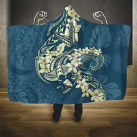 Cyan Polynesia Hammerhead Shark Tattoo With Plumeria Lei Hooded Blanket LT14 - Polynesian Pride