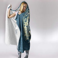 Cyan Polynesia Hammerhead Shark Tattoo With Plumeria Lei Hooded Blanket LT14 - Polynesian Pride