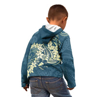 Cyan Polynesia Hammerhead Shark Tattoo With Plumeria Lei Kid Hoodie