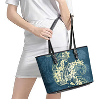 Cyan Polynesia Hammerhead Shark Tattoo With Plumeria Lei Leather Tote Bag