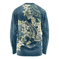 Cyan Polynesia Hammerhead Shark Tattoo With Plumeria Lei Long Sleeve Shirt LT14 - Polynesian Pride